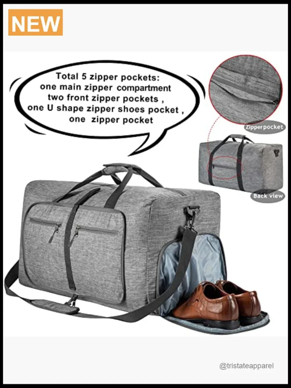 65L Foldable Travel Duffel Bag with Shoe Compartment, Lightweight Weekender